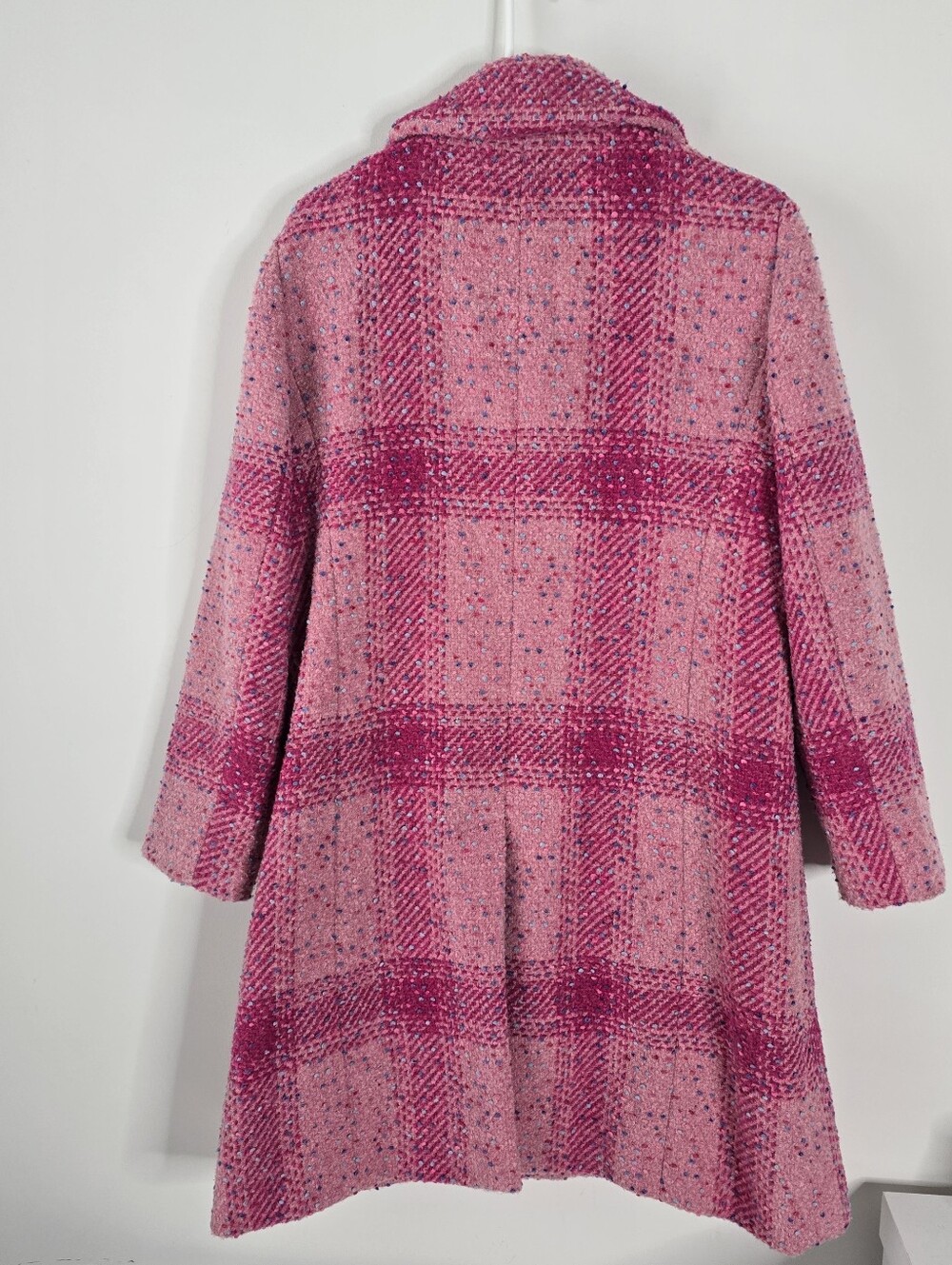 Talbots Confetti Pink Plaid Long Wool Blend Coat Jacket Size L Textured Tweed - Picture 6 of 15